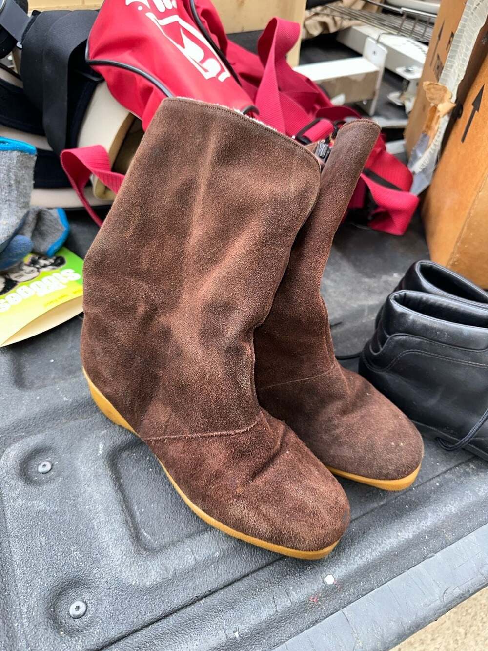 Cobbies Vintage Brown Suede Faux Shearling Lined Zip Boots